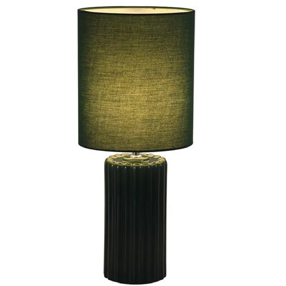 Forest Green Ribbed Ceramic Vintage Table Lamp with Linen Drum Shade 51cm - Image 2