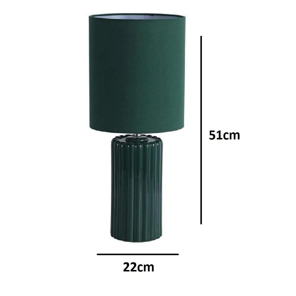 Forest Green Ribbed Ceramic Vintage Table Lamp with Linen Drum Shade 51cm - Image 4