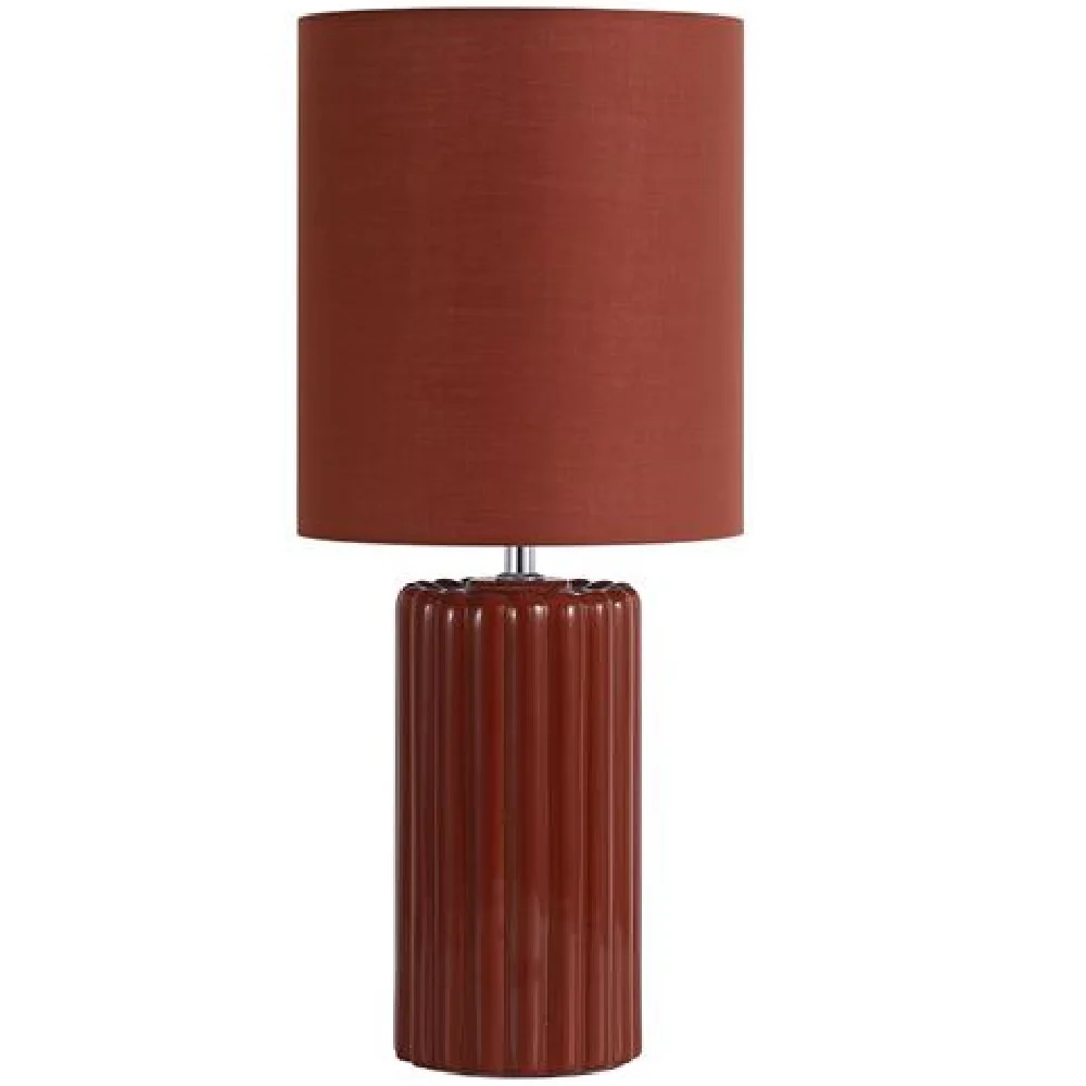 Burnt Orange Ribbed Ceramic Vintage Table Lamp with Linen Drum Shade 51cm