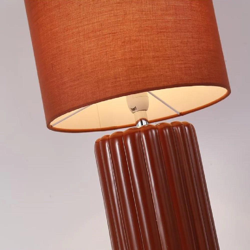 Burnt Orange Ribbed Ceramic Vintage Table Lamp with Linen Drum Shade 51cm - Image 3
