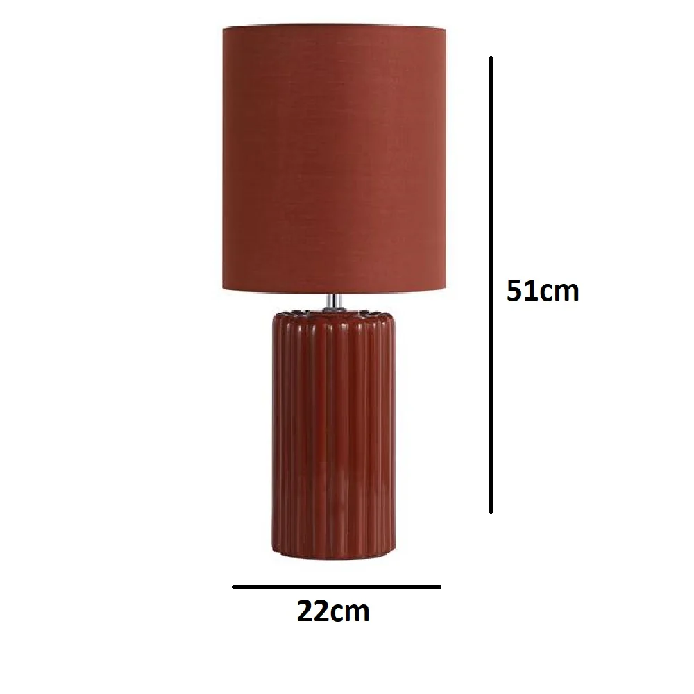 Burnt Orange Ribbed Ceramic Vintage Table Lamp with Linen Drum Shade 51cm - Image 4