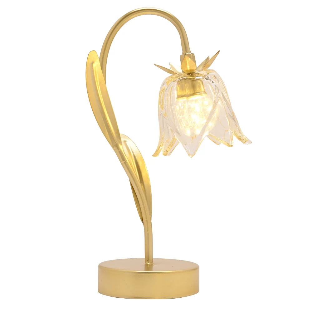 Gold and Clear Glass Flower Single Stem Battery Powered LED Table Lamp 29cm - Image 2