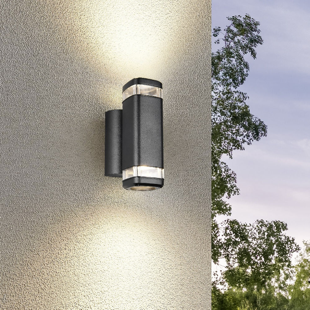 Matt Black Outdoor Modern Rectangular Up & Down Wall Light IP44 - Image 4