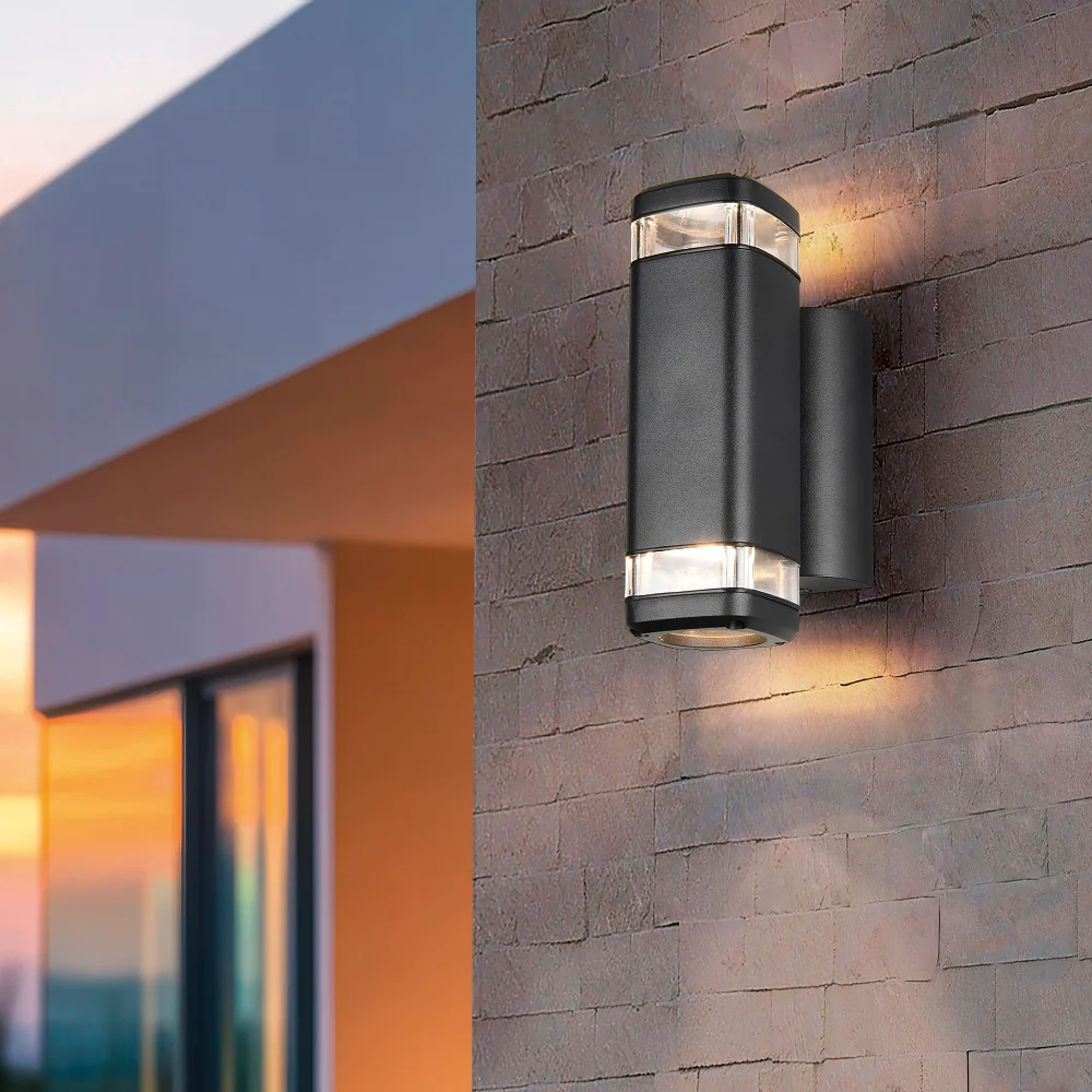 Matt Black Outdoor Modern Rectangular Up & Down Wall Light IP44 - Image 5