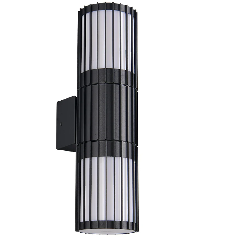 Black Cylindrical Modern Outdoor Up and Down Wall Lamp with Frosted Diffuser IP54