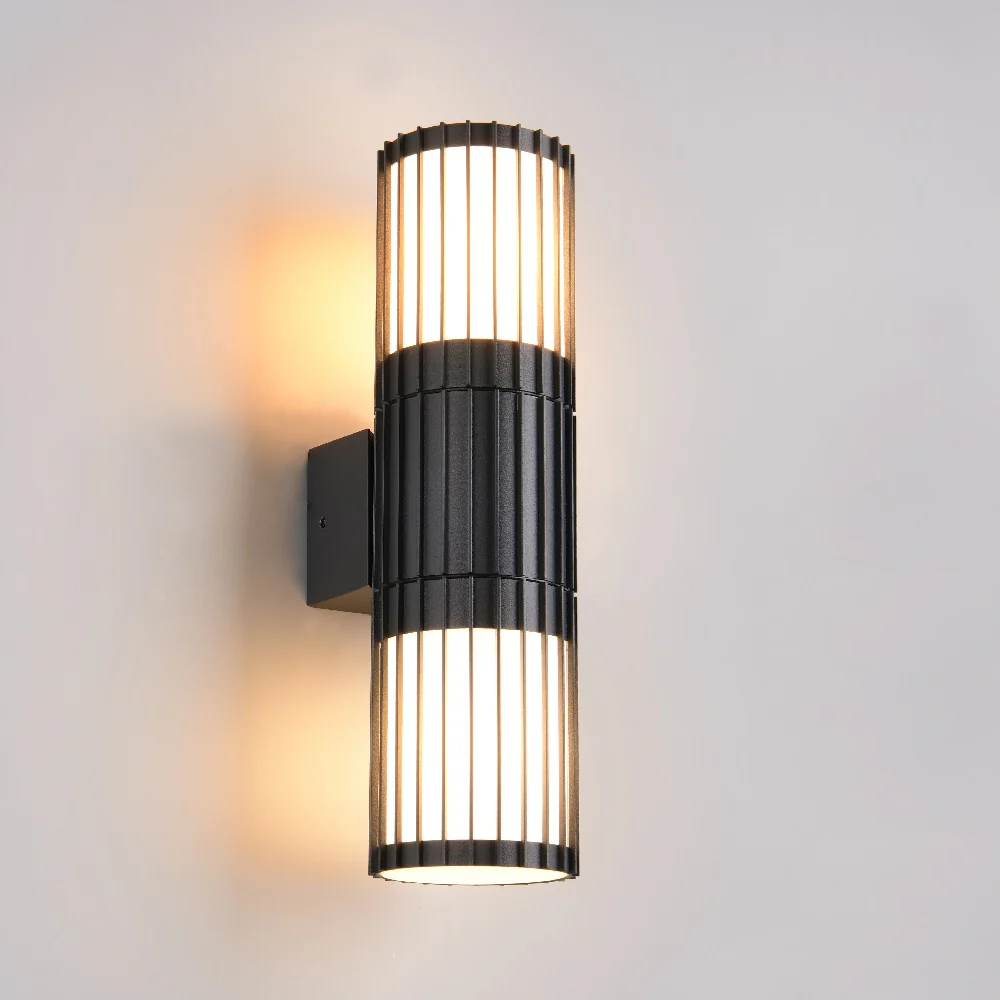 Black Cylindrical Modern Outdoor Up and Down Wall Lamp with Frosted Diffuser IP54 - Image 2