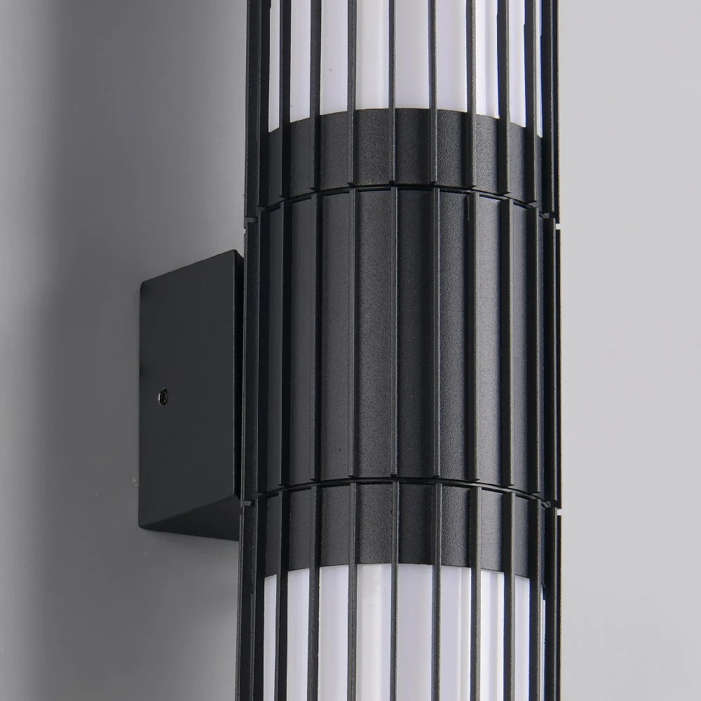 Black Cylindrical Modern Outdoor Up and Down Wall Lamp with Frosted Diffuser IP54 - Image 3