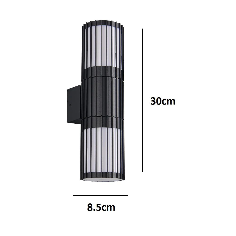 Black Cylindrical Modern Outdoor Up and Down Wall Lamp with Frosted Diffuser IP54 - Image 4