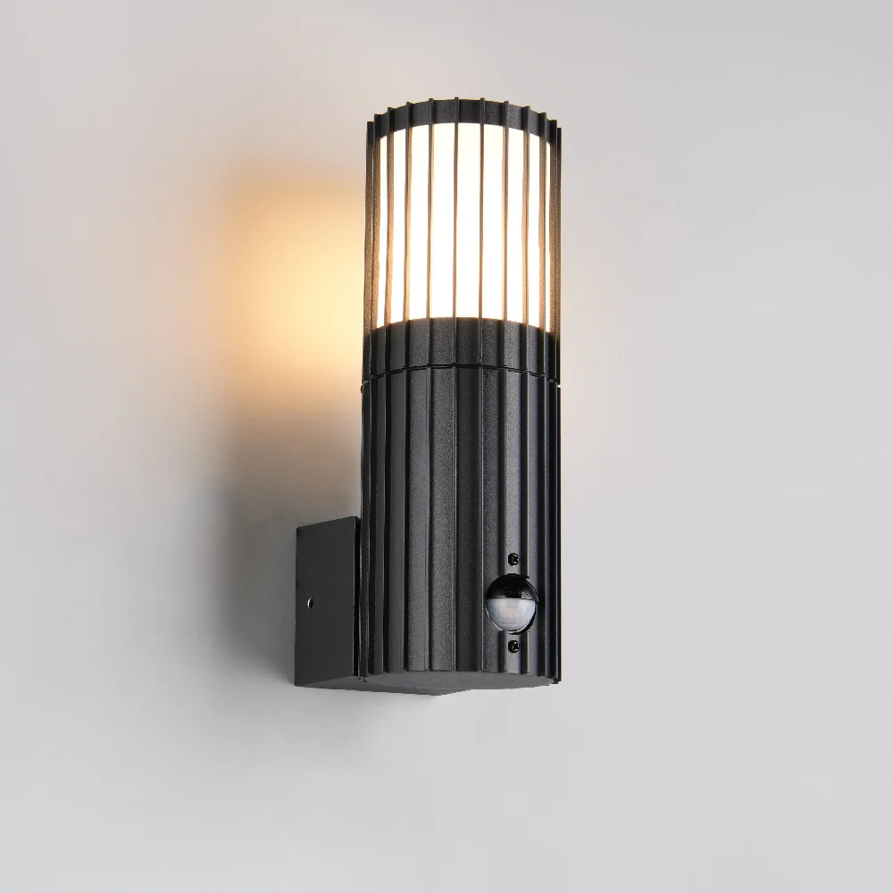 Black Cylindrical Modern Outdoor Wall Lamp with Frosted Diffuser and PIR Sensor IP54 - Image 2