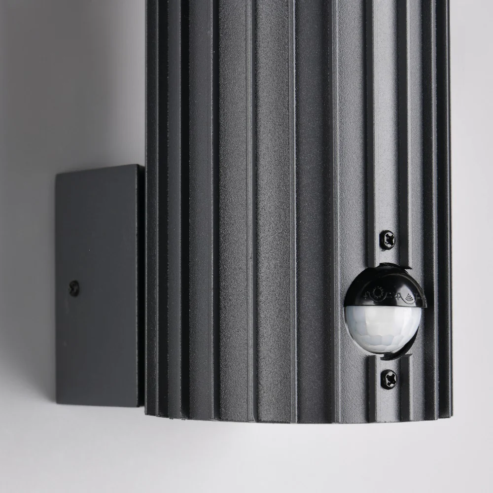 Black Cylindrical Modern Outdoor Wall Lamp with Frosted Diffuser and PIR Sensor IP54 - Image 3