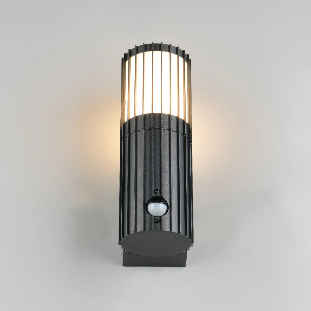 Black Cylindrical Modern Outdoor Wall Lamp with Frosted Diffuser and PIR Sensor IP54 - Image 4