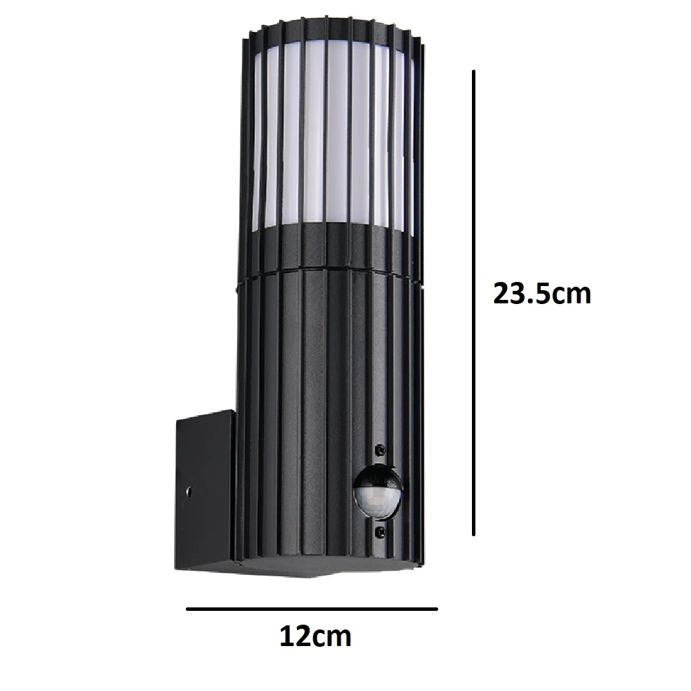 Black Cylindrical Modern Outdoor Wall Lamp with Frosted Diffuser and PIR Sensor IP54 - Image 5