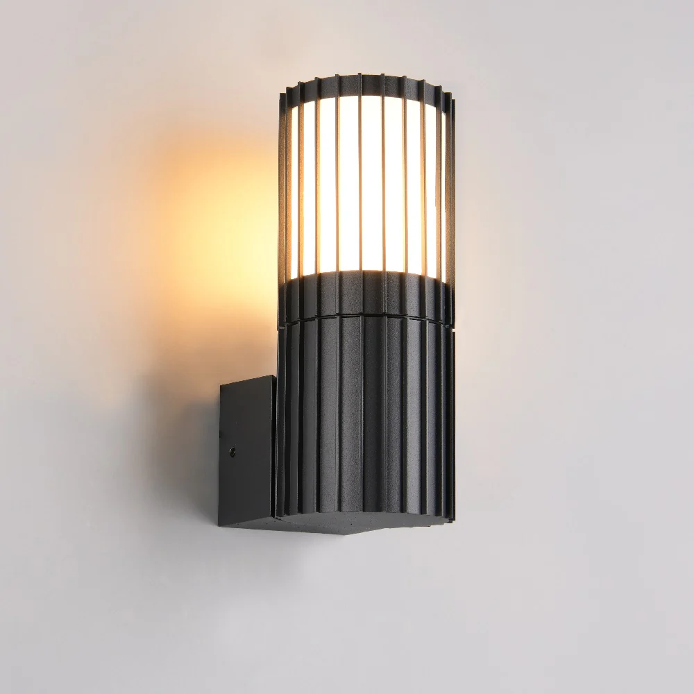 Black Cylindrical Modern Outdoor Wall Lamp with Frosted Diffuser IP54 - Image 2