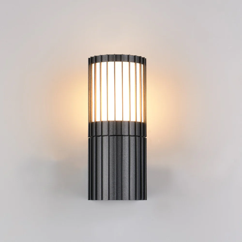 Black Cylindrical Modern Outdoor Wall Lamp with Frosted Diffuser IP54 - Image 3