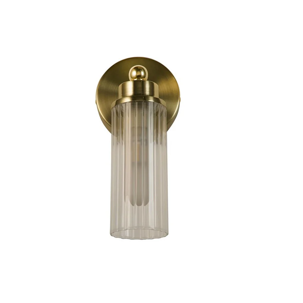 Satin Brass & Ribbed Glass Bathroom Vintage Single Lamp Wall Light 220mm - Image 2