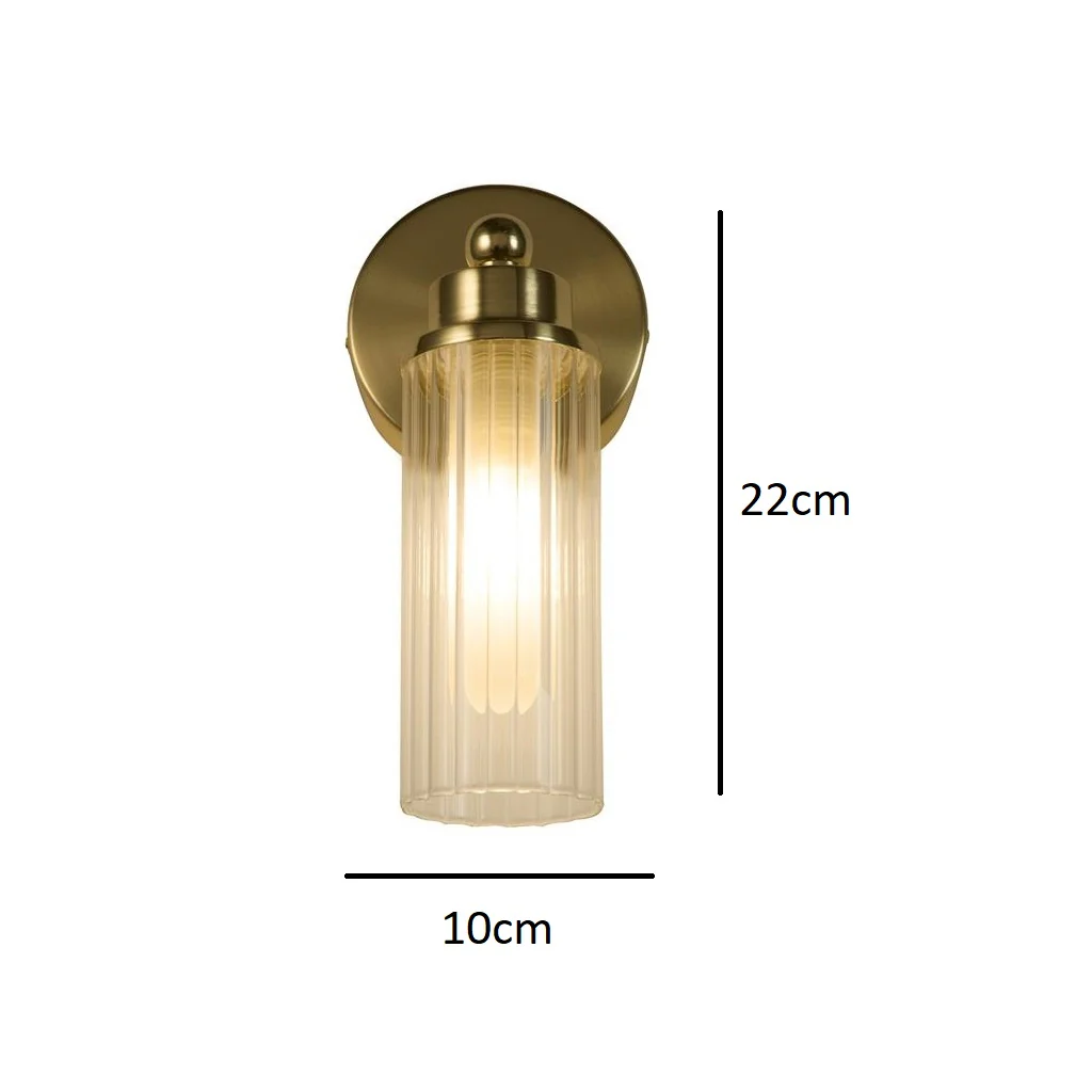 Satin Brass & Ribbed Glass Bathroom Vintage Single Lamp Wall Light 220mm - Image 5