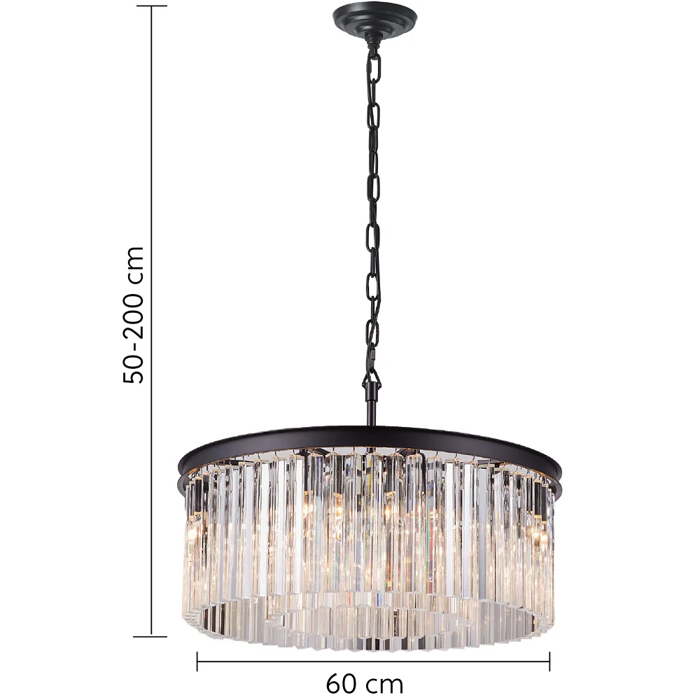 Matt Black and Crystal Glass Modern 8 Lamp Chandelier Ceiling Pendant 60cm - Image 3