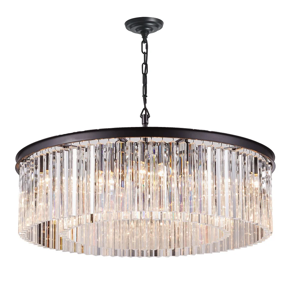 Matt Black and Crystal Glass Modern 10 Lamp Chandelier Ceiling Pendant 80cm