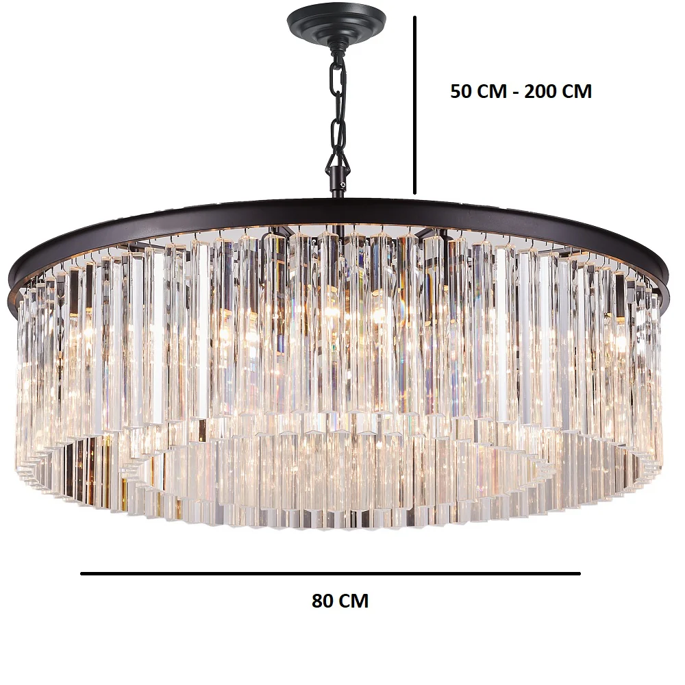 Matt Black and Crystal Glass Modern 10 Lamp Chandelier Ceiling Pendant 80cm - Image 4