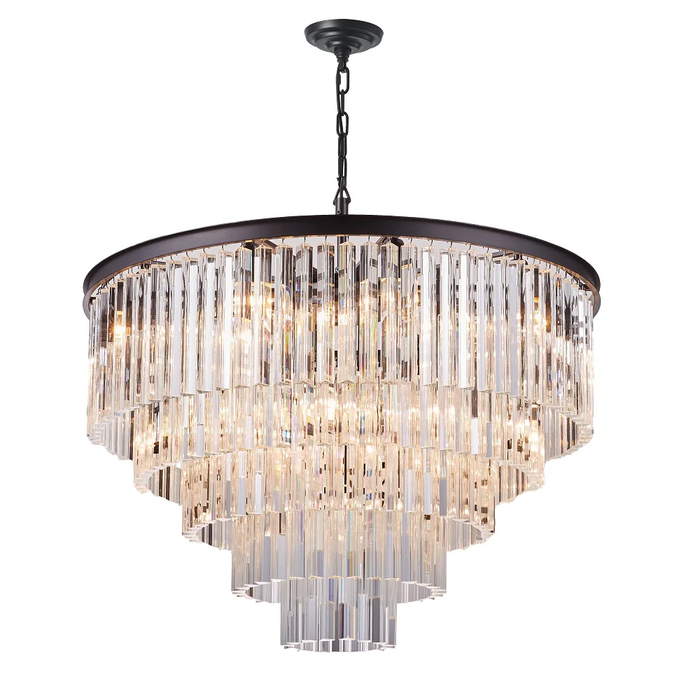Matt Black and Crystal Glass 5 Tier Modern 16 Lamp Chandelier Ceiling Pendant 80cm