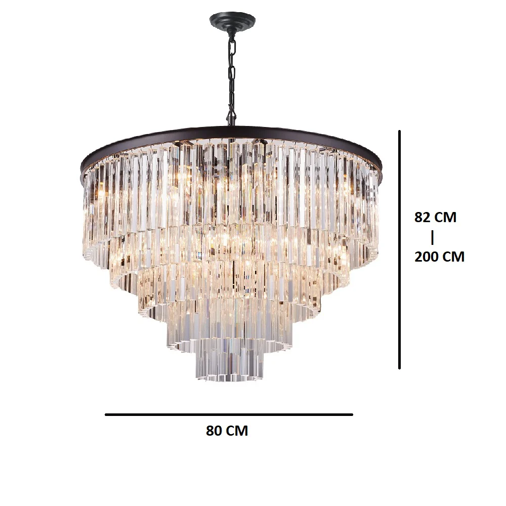 Matt Black and Crystal Glass 5 Tier Modern 16 Lamp Chandelier Ceiling Pendant 80cm - Image 4