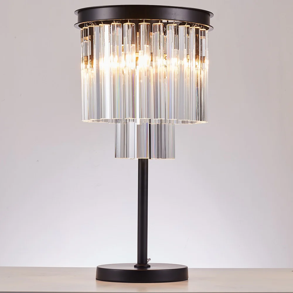 Matt Black and 2 Tier Crystal Glass Modern 3 Light Table Lamp 57cm - Image 2
