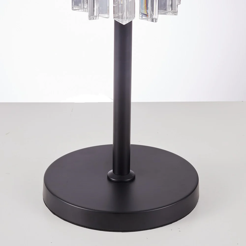 Matt Black and 2 Tier Crystal Glass Modern 3 Light Table Lamp 57cm - Image 3