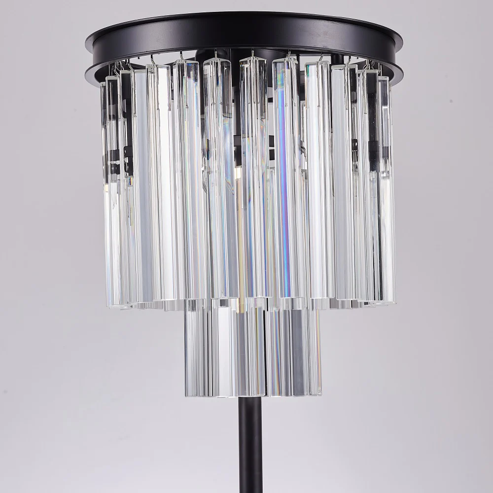 Matt Black and 2 Tier Crystal Glass Modern 3 Light Table Lamp 57cm - Image 4