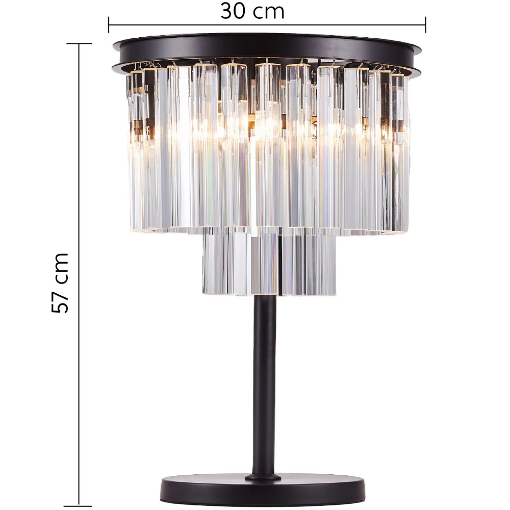 Matt Black and 2 Tier Crystal Glass Modern 3 Light Table Lamp 57cm - Image 5