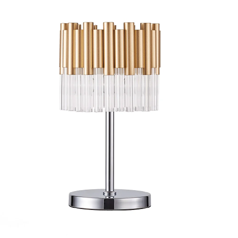 Gold and Polished Chrome Modern 3 Lamp Table Lamp with Crystal Droplets 40cm - Image 2