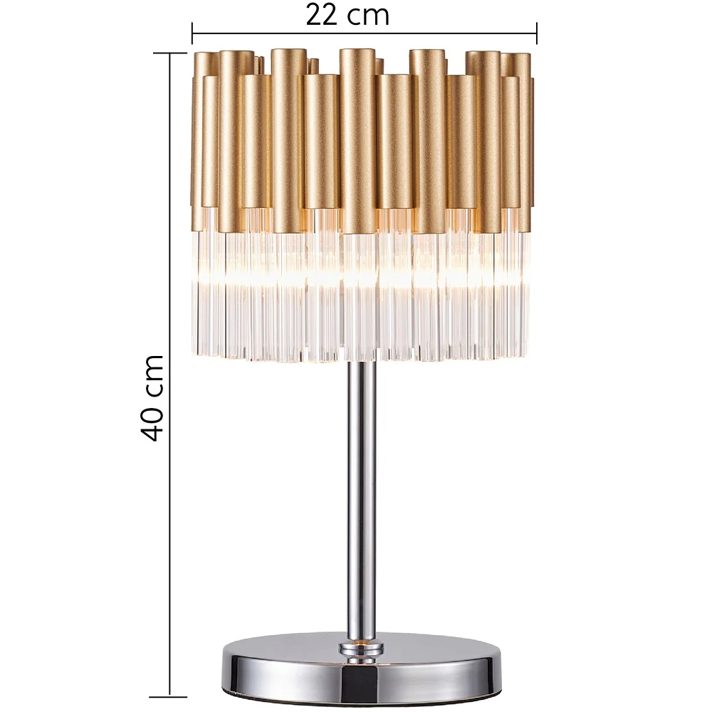 Gold and Polished Chrome Modern 3 Lamp Table Lamp with Crystal Droplets 40cm - Image 3