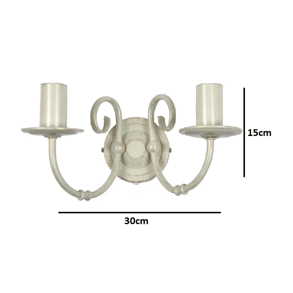 Ivory Twin Lamp Vintage Traditional Wall Light with Pull Switch - 300mm - Image 4
