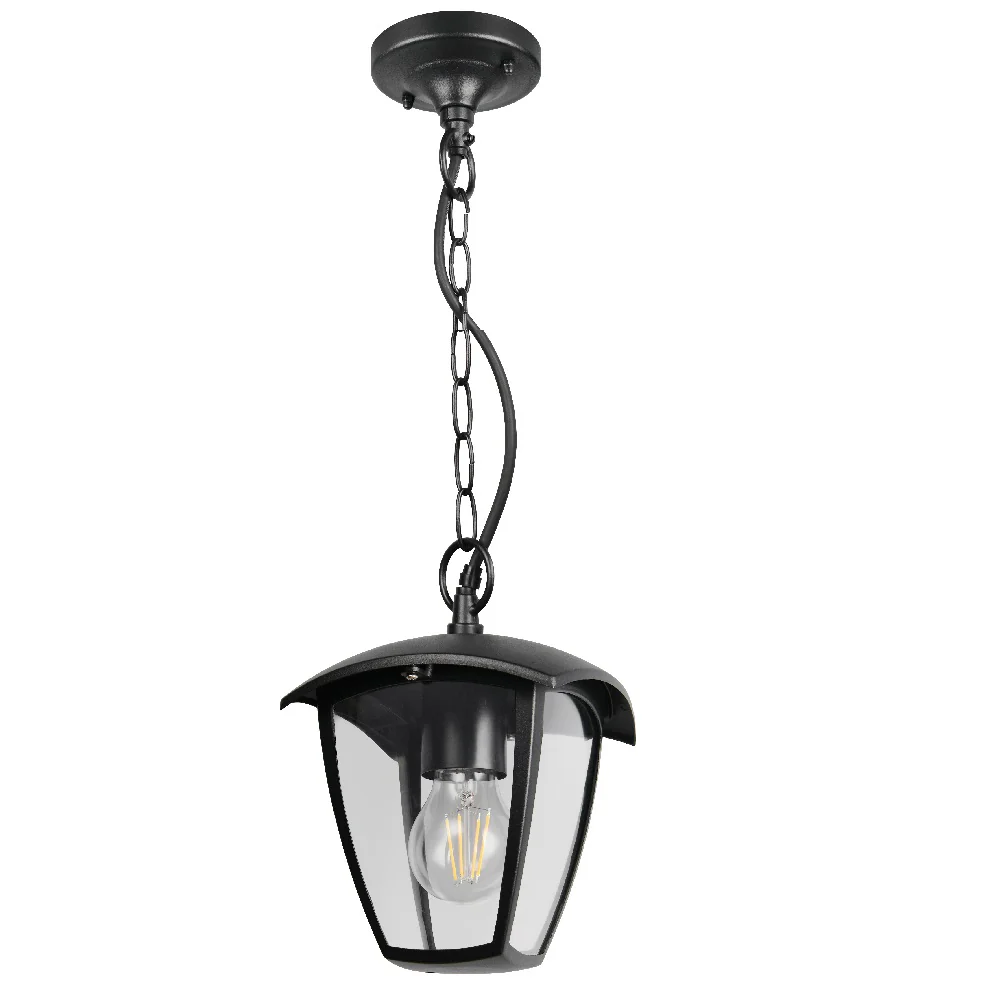 Black and Clear Outdoor Modern Hanging Pendant Lantern Wall Light IP44