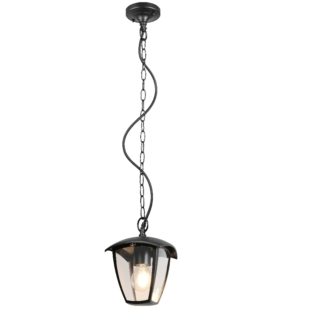 Black and Clear Outdoor Modern Hanging Pendant Lantern Wall Light IP44 - Image 3