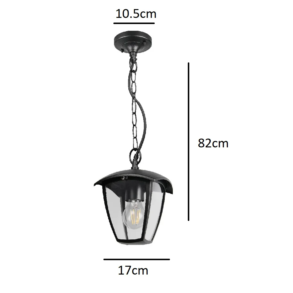 Black and Clear Outdoor Modern Hanging Pendant Lantern Wall Light IP44 - Image 4