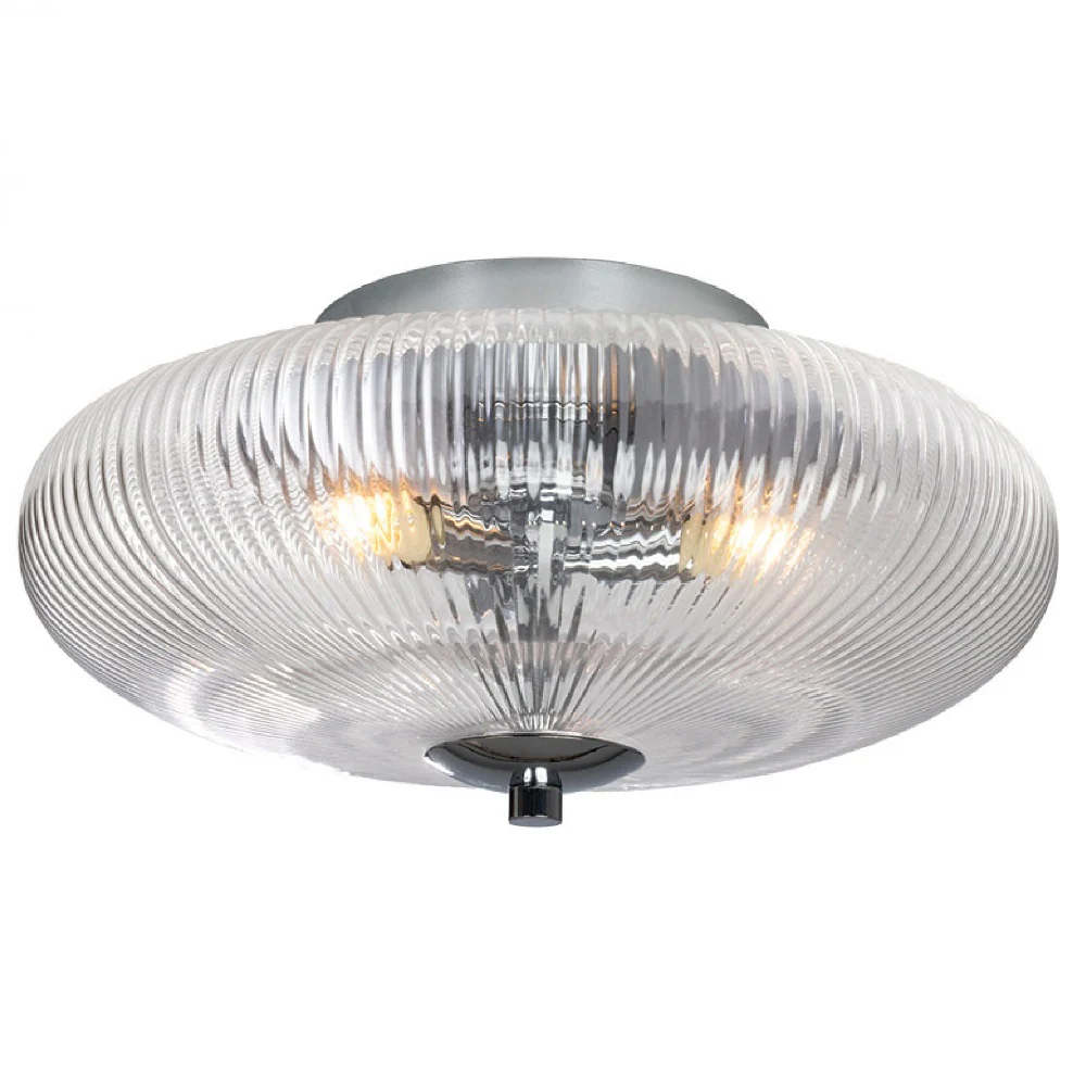 Polished Chrome Ribbed Glass Vintage Domed Flush Ceiling Light 30cm - Image 2