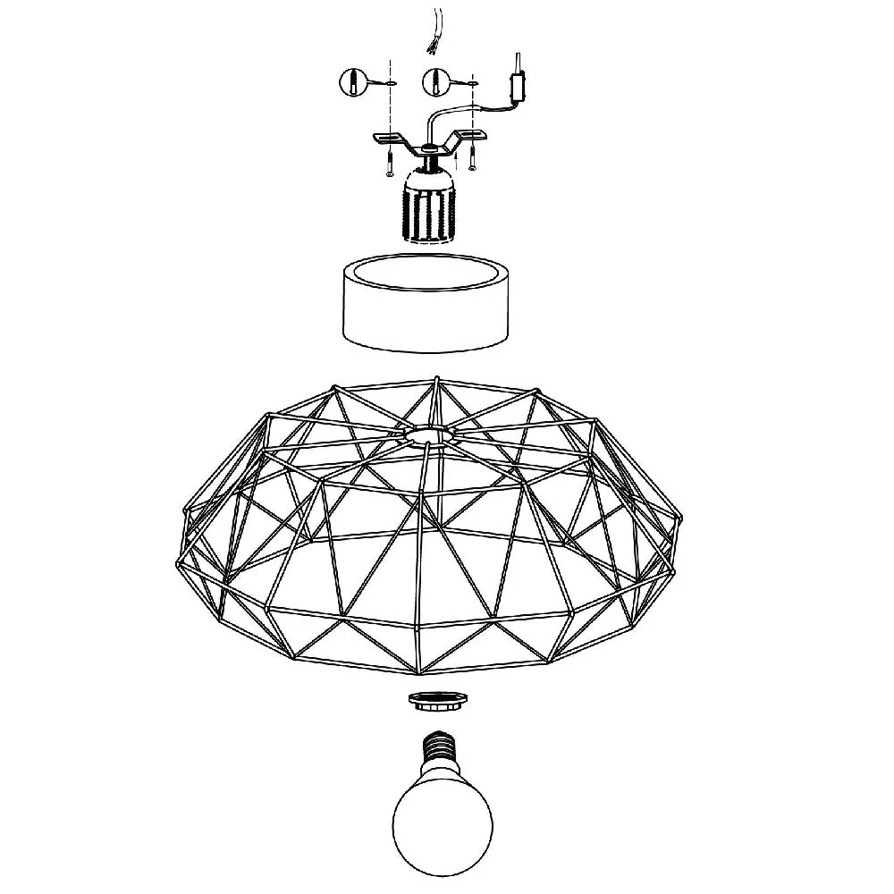 Britalia BR43363 Matt Black & Real Wood Vintage Metal Bird Cage Dome Flush Ceiling Light 46cm - Image 4