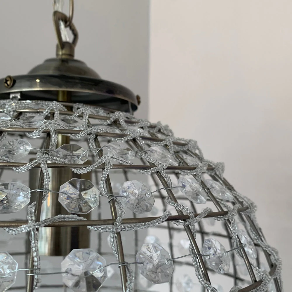 Britalia BR4530/30 AB Antique Brass & Faceted Crystal Vintage Round Globe Pendant 30cm - Image 3
