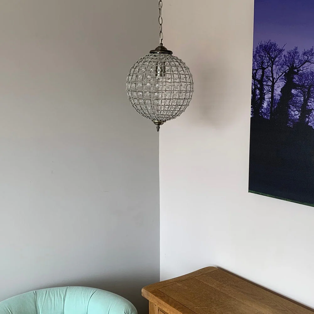 Britalia BR4530/30 AB Antique Brass & Faceted Crystal Vintage Round Globe Pendant 30cm - Image 4