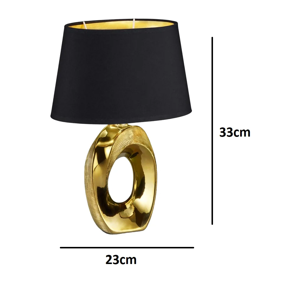 Gold Modern Table Lamp with Black Cotton Shade with Gold Inner 33cm - Image 4