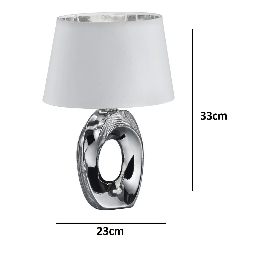 Polished Chrome Modern Table Lamp with White Cotton Shade with Silver Inner 33cm - Image 3