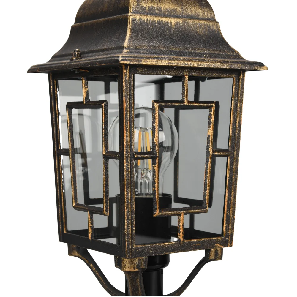Antique Brass and Clear Glass Vintage Outdoor Lantern Pedestal Post Light 47cm - Image 3