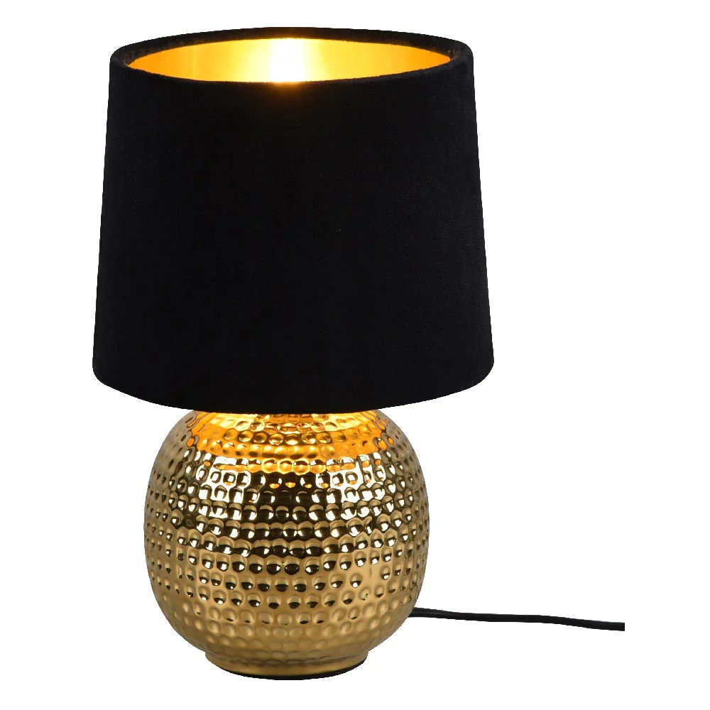 Britalia BR50821002 Gold Ceramic Hammered Globe Table Lamp with Black Velvet Shade 26cm - Image 3