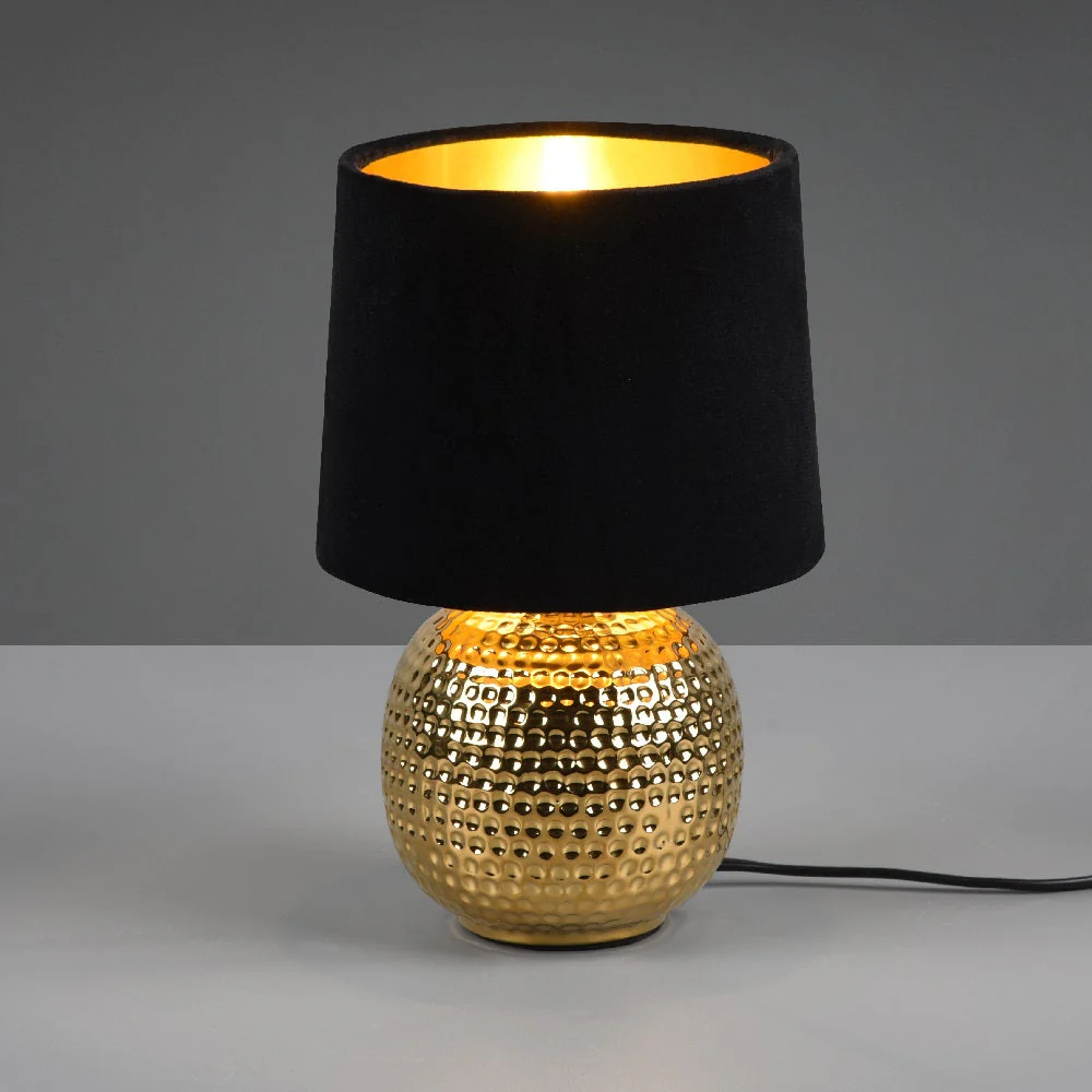 Britalia BR50821002 Gold Ceramic Hammered Globe Table Lamp with Black Velvet Shade 26cm - Image 4