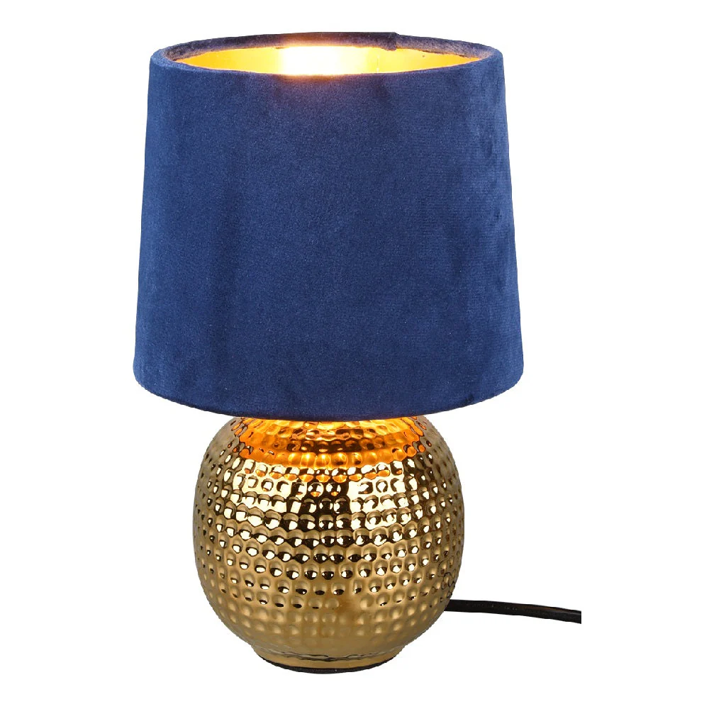 Britalia BR50821012 Gold Ceramic Hammered Globe Table Lamp with Blue Velvet Shade 26cm - Image 3
