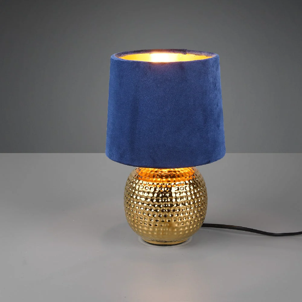 Britalia BR50821012 Gold Ceramic Hammered Globe Table Lamp with Blue Velvet Shade 26cm - Image 4