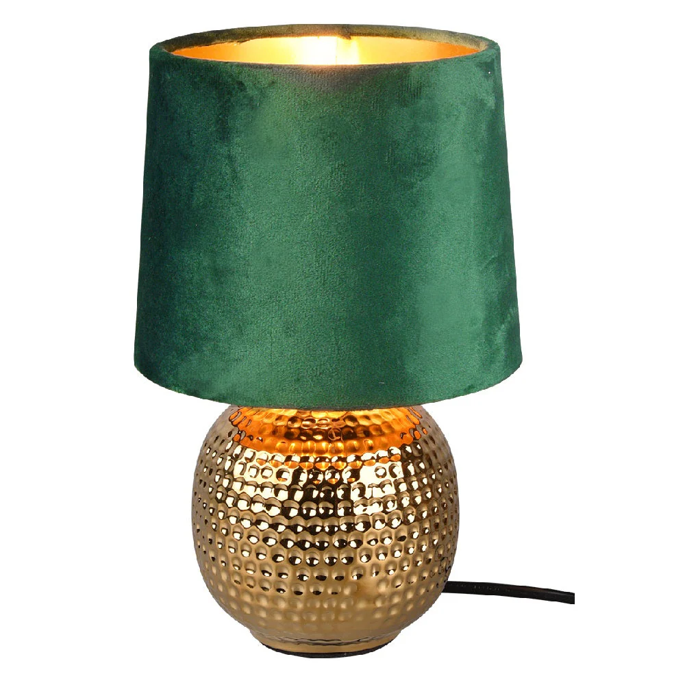 Britalia BR50821015 Gold Ceramic Hammered Globe Table Lamp with Green Velvet Shade 26cm - Image 3