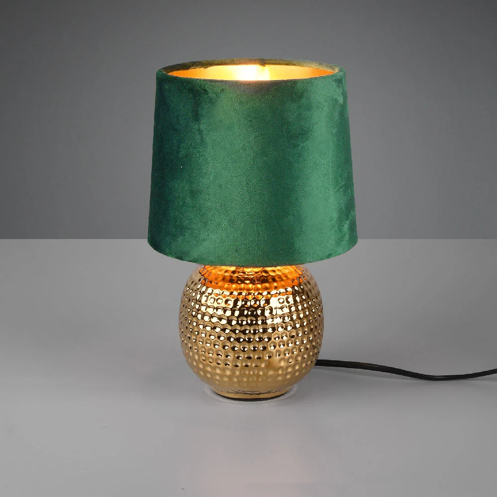 Britalia BR50821015 Gold Ceramic Hammered Globe Table Lamp with Green Velvet Shade 26cm - Image 4