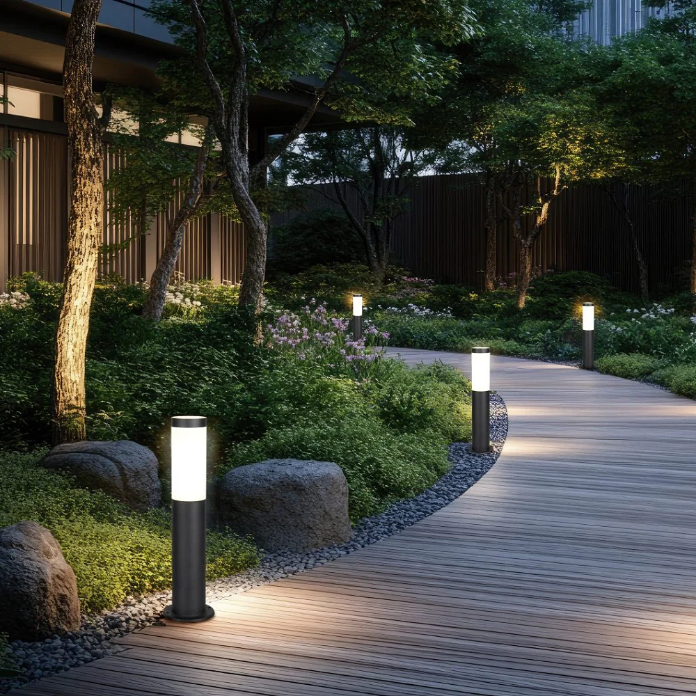 Matt Black Outdoor Modern Cylinder Pedestal Post Light 450mm IP44 - Image 3