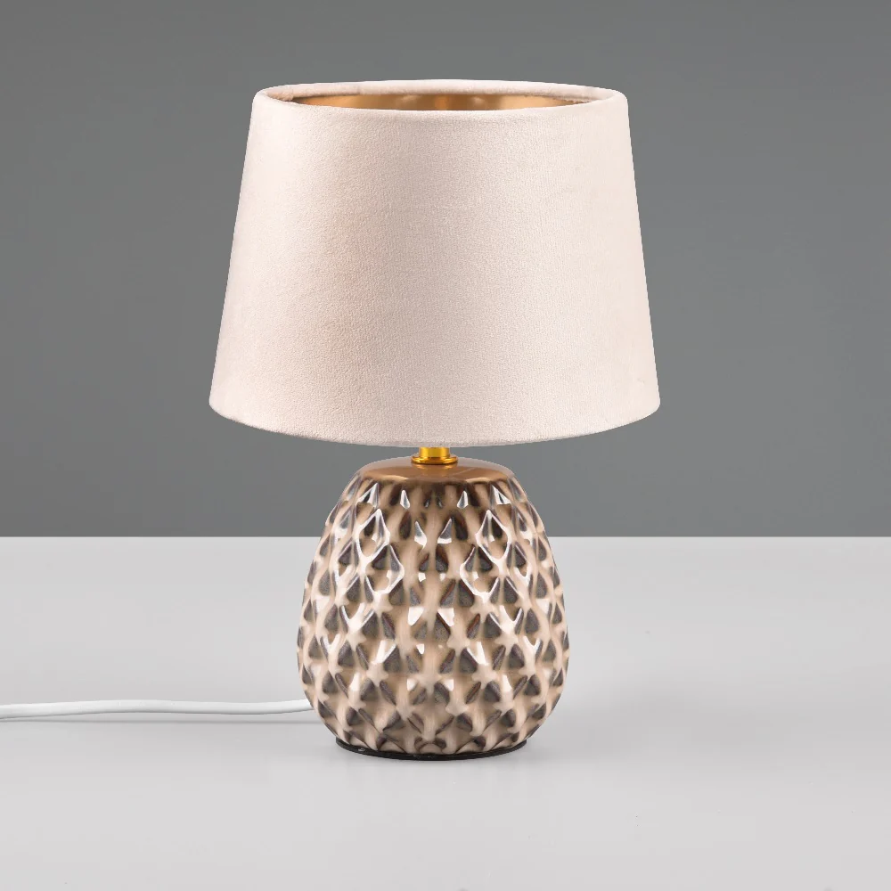 Beige and Cream Ceramic Pine Cone Table Lamp with Beige Velvet Shade 27cm - Image 2